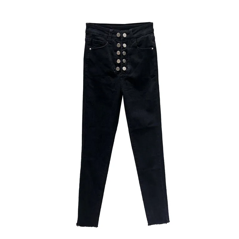 

Fashion Women High Waist Button Denim Pants Retro Slim Jeans Fleece Lining Pencil Pants Jeans Female Skinny Trousers Streetwear