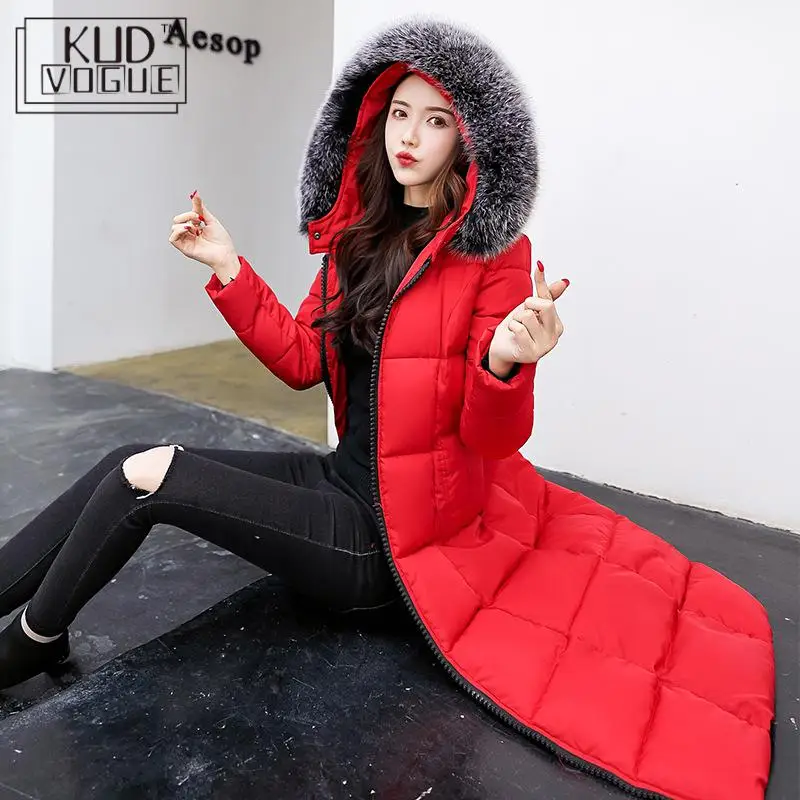 Пуховик KUDE с капюшоном зимний длинный теплый тонкий для женщин ватная парка