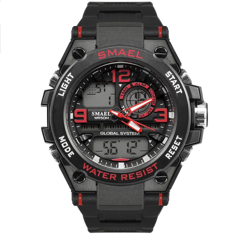 BK RD Shock Luxuly мужские наручные часы золотые цифровые часы мужские водонепроницаемые 50 м светодиодный часы мужские часы с большим циферблатом мужские спортивные часы - Цвет: BK RD