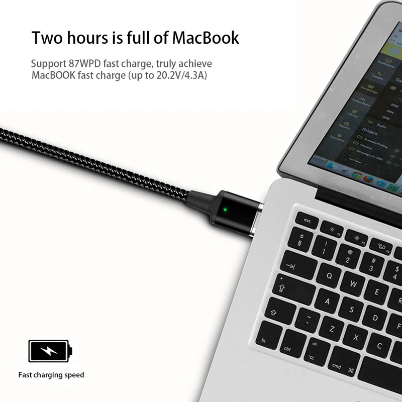 Кабель для быстрой зарядки iPad/ MacBook Pro/Air магнитный тканевый кабель 1 8 м 20 в/5A PD100W/87