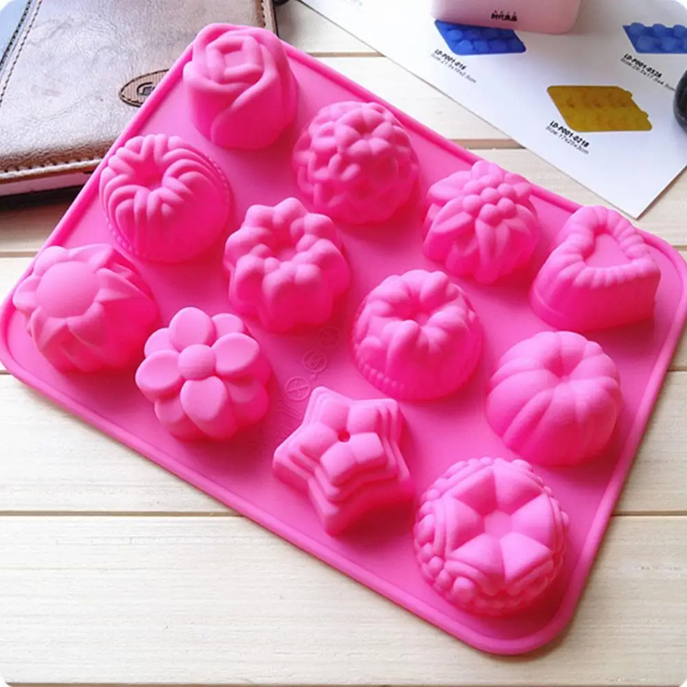 

Silicone Cake Mould 12 Different Flower Shaped Silicone Soap Mooncake Mould Aromatherapy Tray Mould Ice DIY E4A2