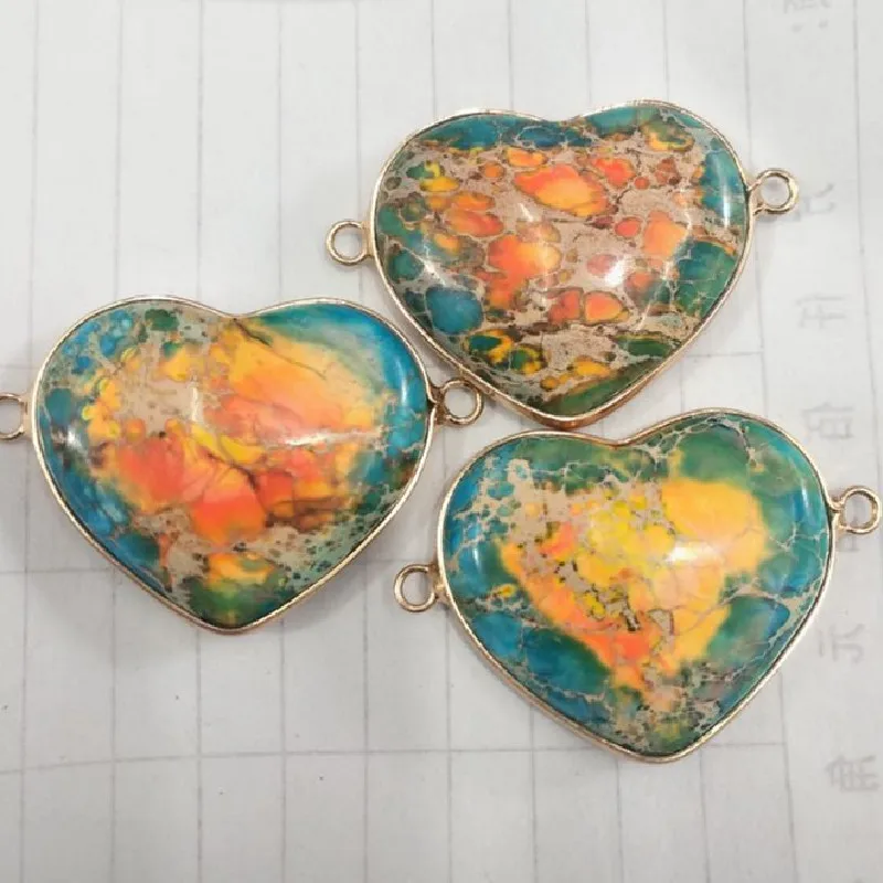 

2PCS Jewelry Connectors Nature Imperial Jasper Material Size 28MM Heart Shape More Colors Available Free Shipping Wholesale Pric