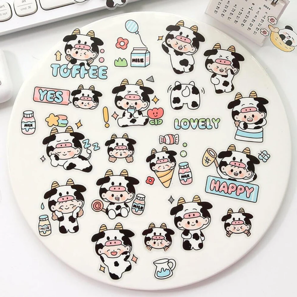 

1 Bag Panda and Cow Boys PET Waterproof Cup Phone Case Decoration Cute Children's Journal Sticker