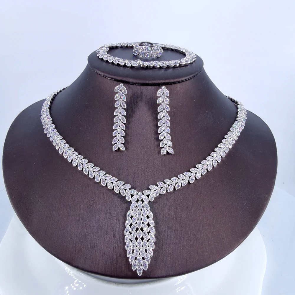 2021 новые модные классические Серьги с драгоценными камнями; Стерлингового серебра CZ циркон ожерелье серьги, браслет, кольцо для свадьбы или...