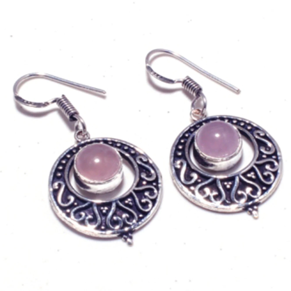 

Genuine Rose Quartz Earrings Silver Overlay over Copper, Hand made Women Jewelry Gift , E5497