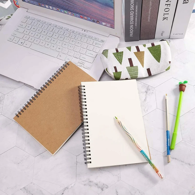 

4 Pack A5 Kraft Cover Notepad Blank Paper Sketchbook 100 Pages/ 50 Sheets Memo Planner Sketch Pad 8.25 x 5.55 Inch