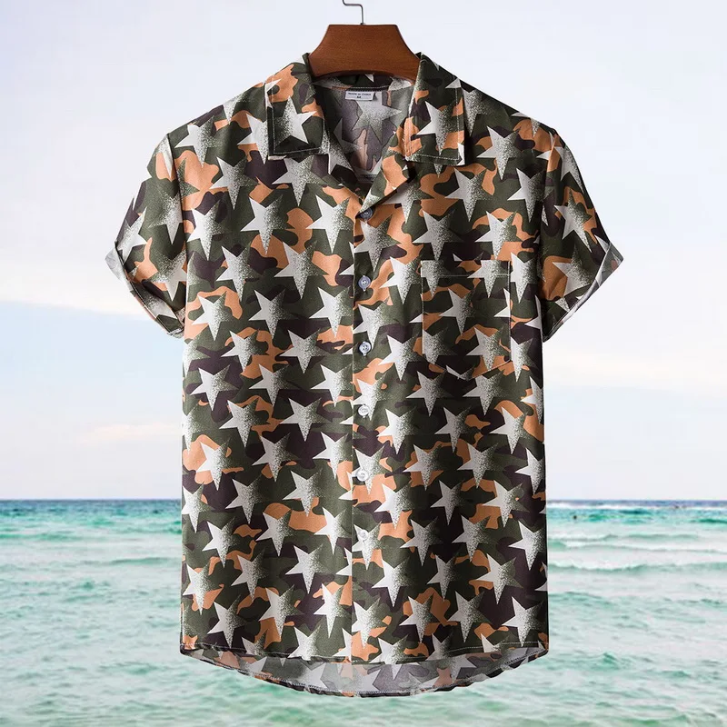 

Beach Shirts Men Summer Vacation Camisas Para Hombre Coconut Tree Printed Short Sleeve Button Down Hawaiian Shirts For Men M-3XL