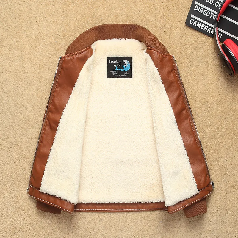 

Kids Leather Jacket for Boys Autumn Winter Outwear Warm Windproof Waterproof Coat Children PU Jacket Child Thick Pashmina Coat