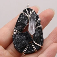 1pcs natural stone druzy water drop shape black crystal pendants charms for necklace jewelry making diy accessory size 35x55mm