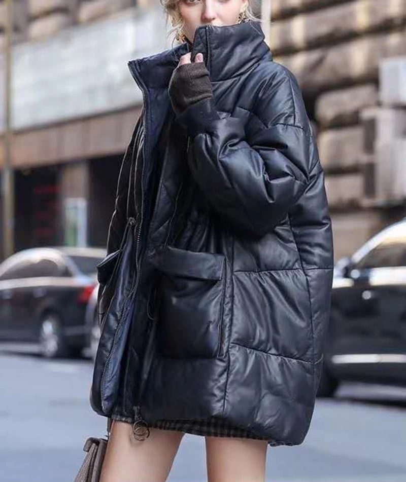 SALE Women's Winter Real Sheepskin Coat Natural Leather Down Jacket Female Coats F0149 Black S-XL Fast Shipping
