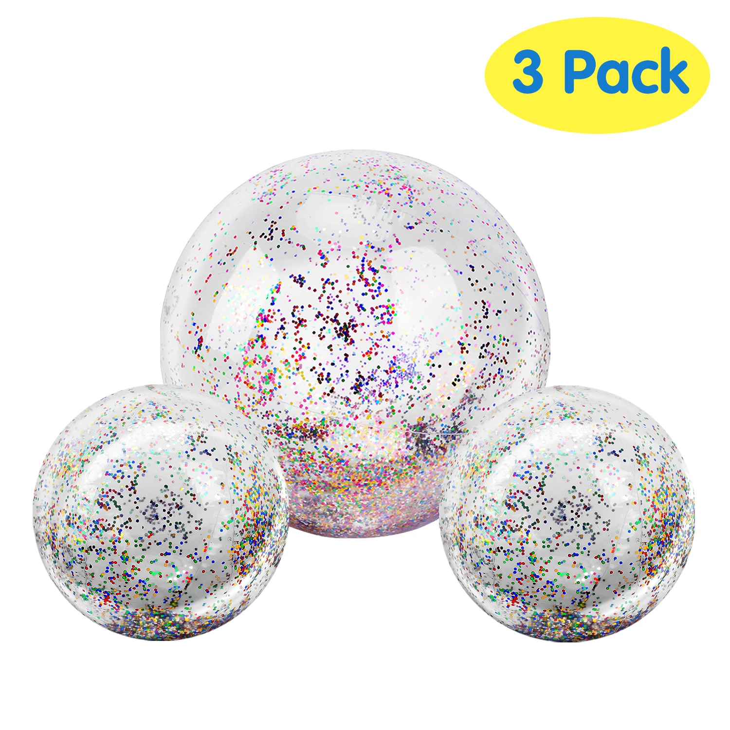 

3 Pcs Inflatable Beach Balls Glitter Pool Ball Floatable Swimming Balls Confetti Ball for Water Fun Play Summer Beach Pool Party