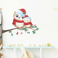 cartoon christmas owl wall stickers kids rooms for christmas decoration wallpaper home decor art decals new year animals sticker