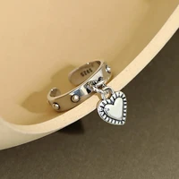 classic silver plated love heart tassel drop rings for women couples new fashion vintage thai silver punk party jewelry gifts