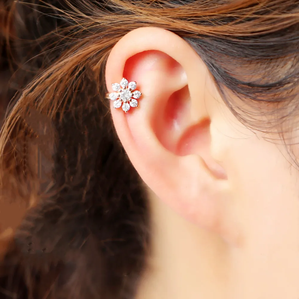 Женские серьги каффы из серебра 925 пробы с цветущим розовым