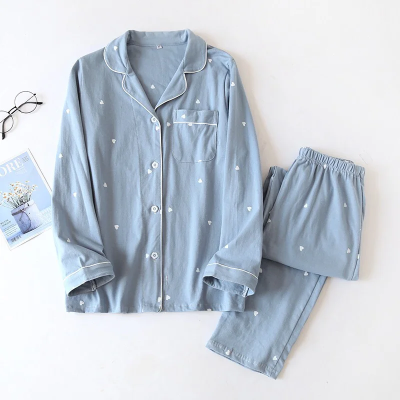 Женский хлопковый комплект с длинным рукавом домашняя одежда большого размера