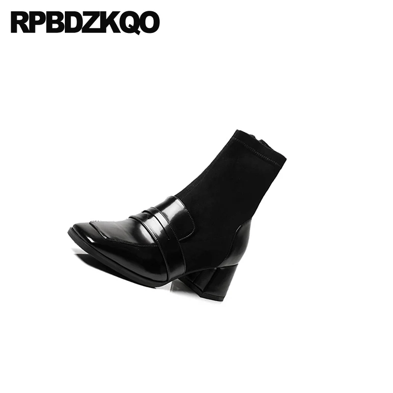 Замшевые женские короткие осенние ботинки блестящие Роскошные брендовые туфли