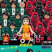 korean squid game building block round six 2021 new toy squid red mask model bricks sets game dolls kids gift for children