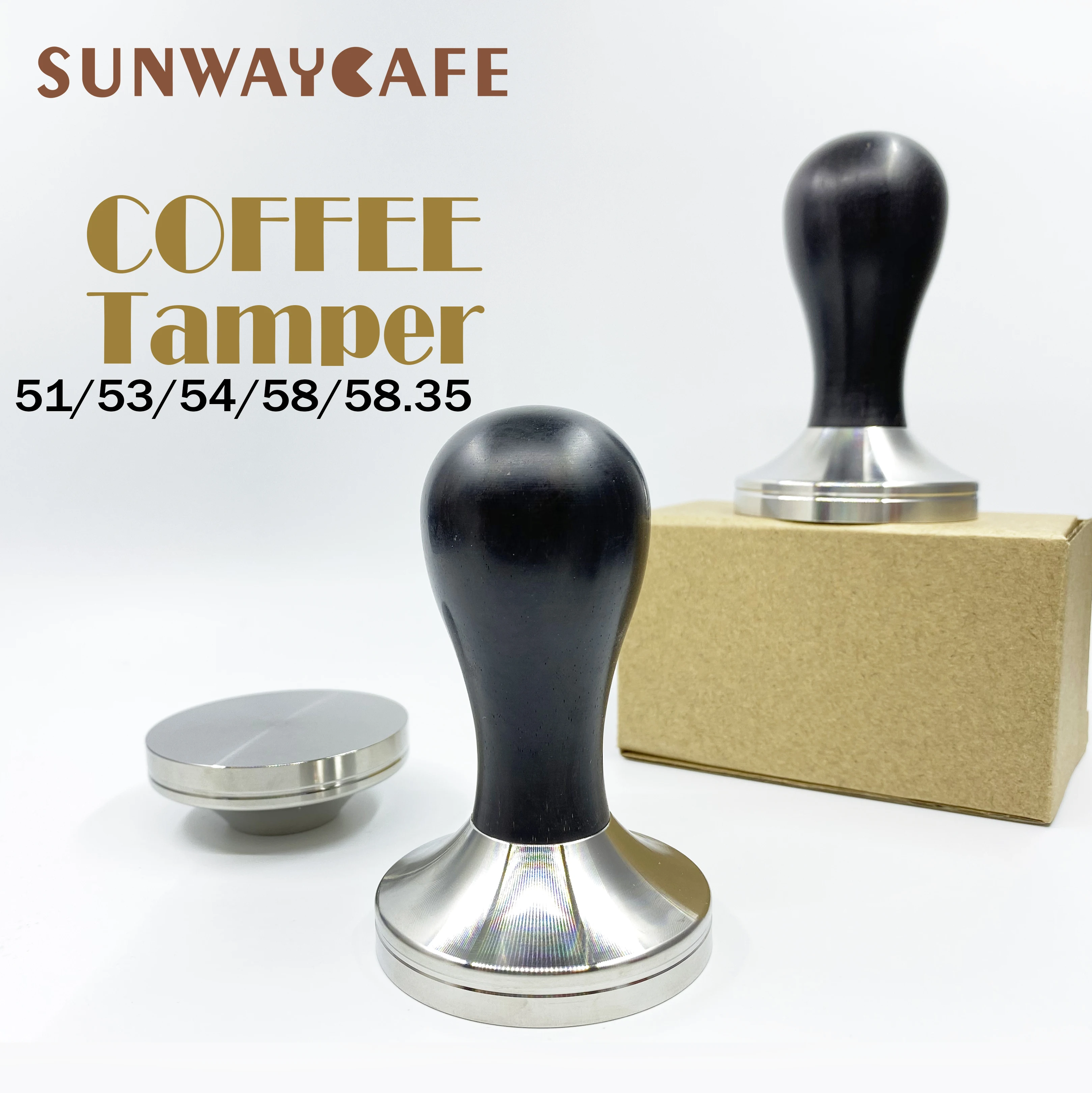 

African Black Wood Handle Coffee Tamper 51/53/54/58/58.35mm Stainless Steel Espresso Powder Cafe Hammer Coffee Tools For Barista