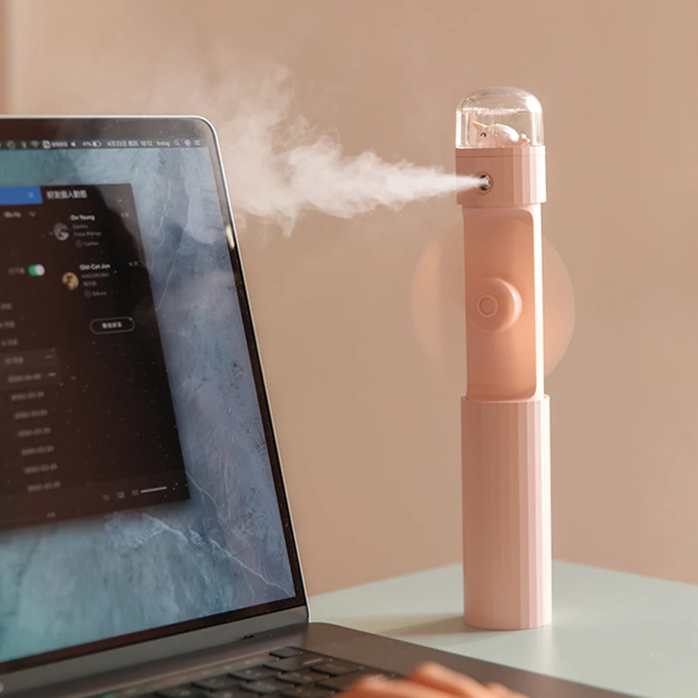 

USB 2in1 Humidifier Mini Whale Telescopic Electric Fan Portable Silent Handheld Summer Cooling Water Spray Fan for Outdoor Trave