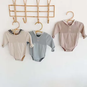 Одежда для маленьких мальчиков трикотажные комбинезоны в стиле моряков для новорожденных, трикотажный комбинезон унисекс с длинными рукавами для маленьких девочек, цельный комбинезон в Корейском стиле