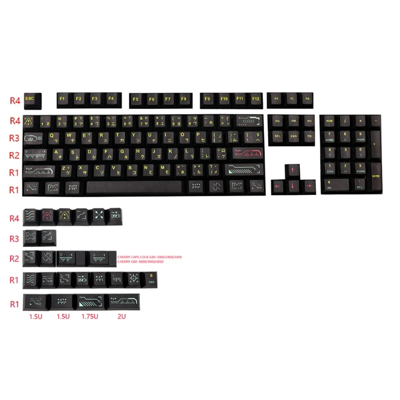 

Механическая клавиатура с 128 клавишами PBT Cherry Profile DYE-SUB для Cherry MX Switch 1.5U 1.75U 2U Shift 6.25U Spacebar