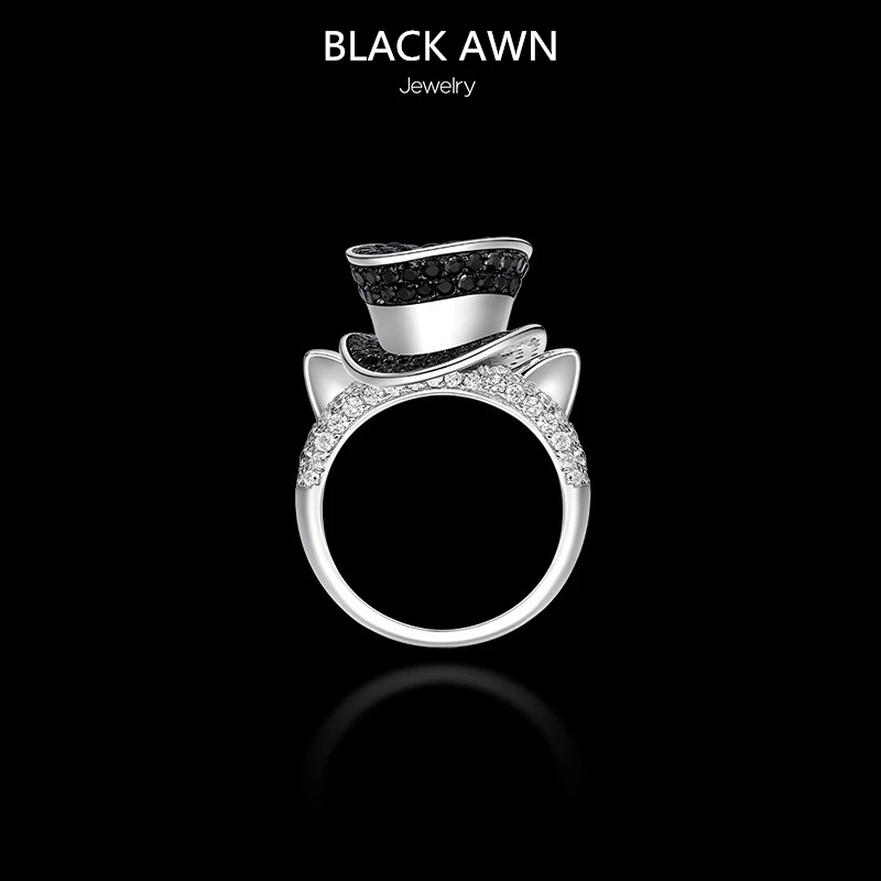 Женское кольцо в виде кошки [BLACK AWN] из серебра 925 пробы G099 | Украшения и аксессуары