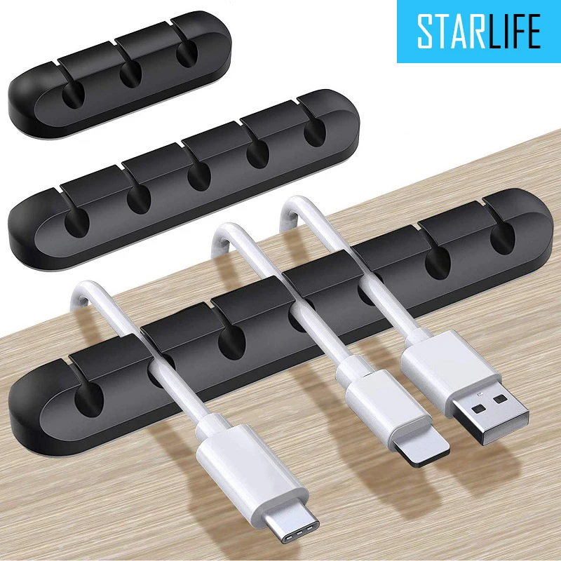 

USB Cable Organizer Cable Clamp Wire Winder Headphone Earphone Holder Cord Silicone Clip Phone Line Desktop Management
