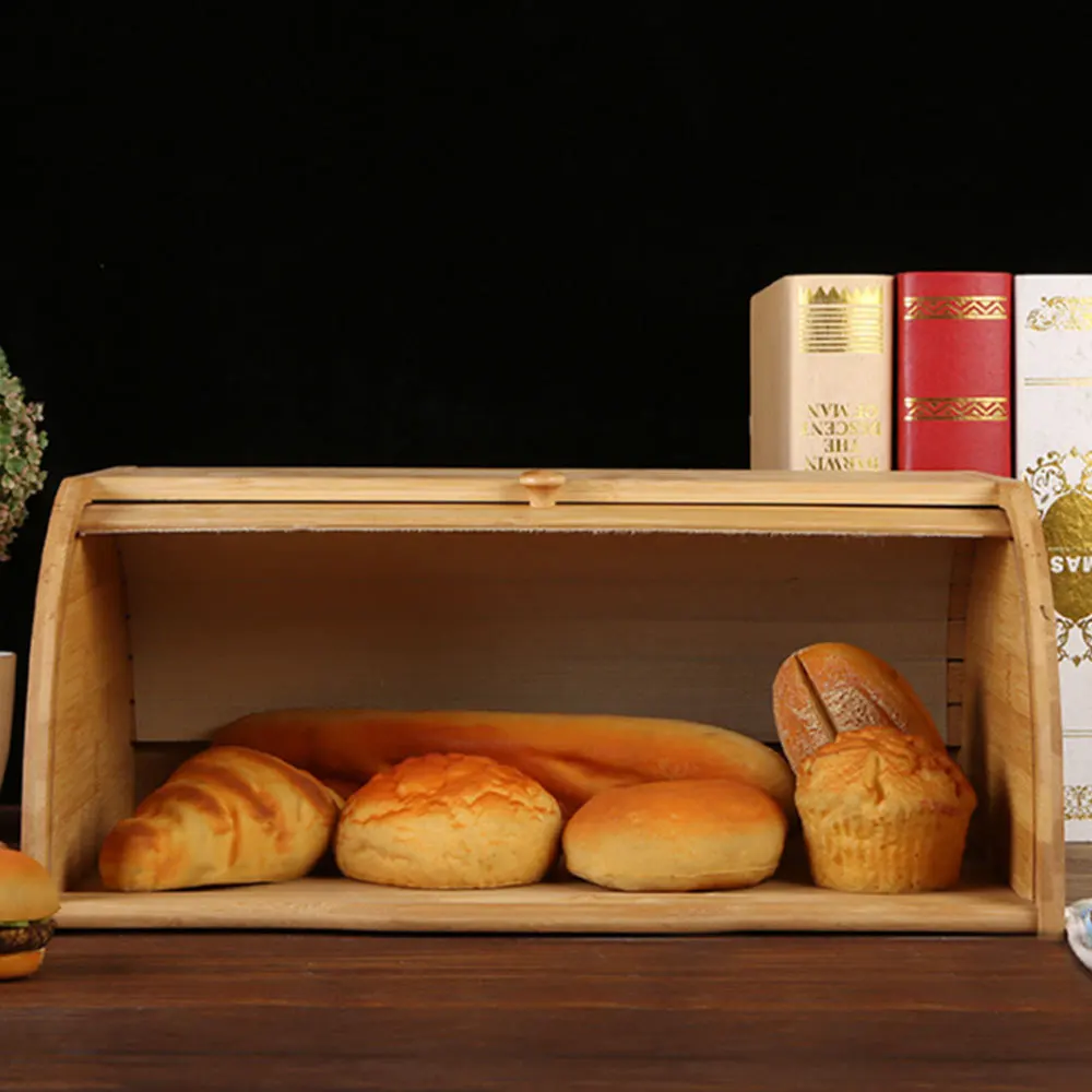 

Natural Bamboo Bread Pastry Holder Food Storage Bin Kitchen Rolltop Loaf Storage Box Household Supplies