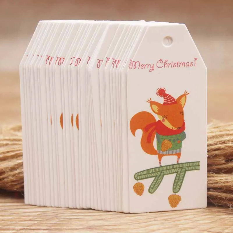 100 бирка с нитками милые foxs weclome merry christmas day best seeling 6x2 5 см этикетки свадебные