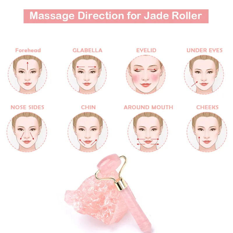 Нефритовый бриллиантовый массажный ролик для лица розовый кварц скребок