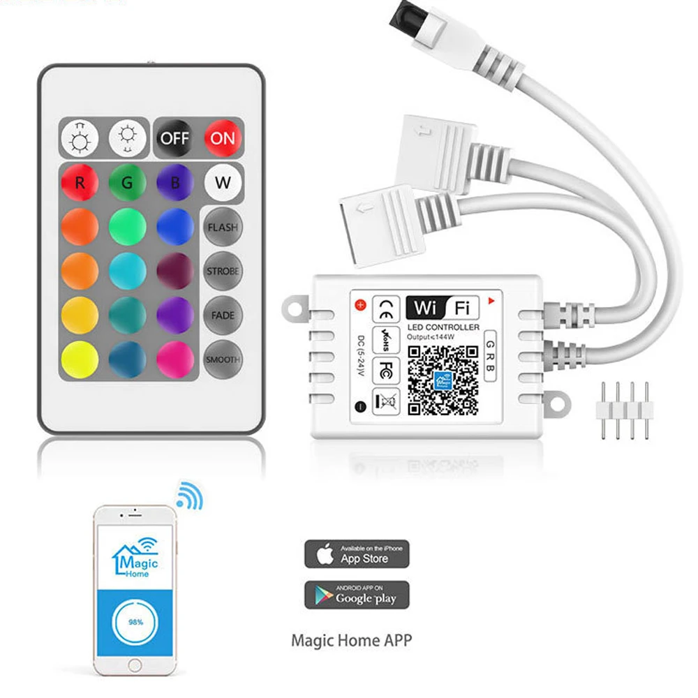 RGB свет с контроллером Led 24 ключа ИК-пульта Alexa Music Wifi DC5-24V включен