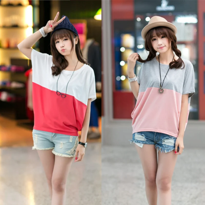 

Топ с коротким рукавом летучая мышь женская Свободная рубашка в Корейском стиле большого размера футболка с коротким рукавом для девушек л...