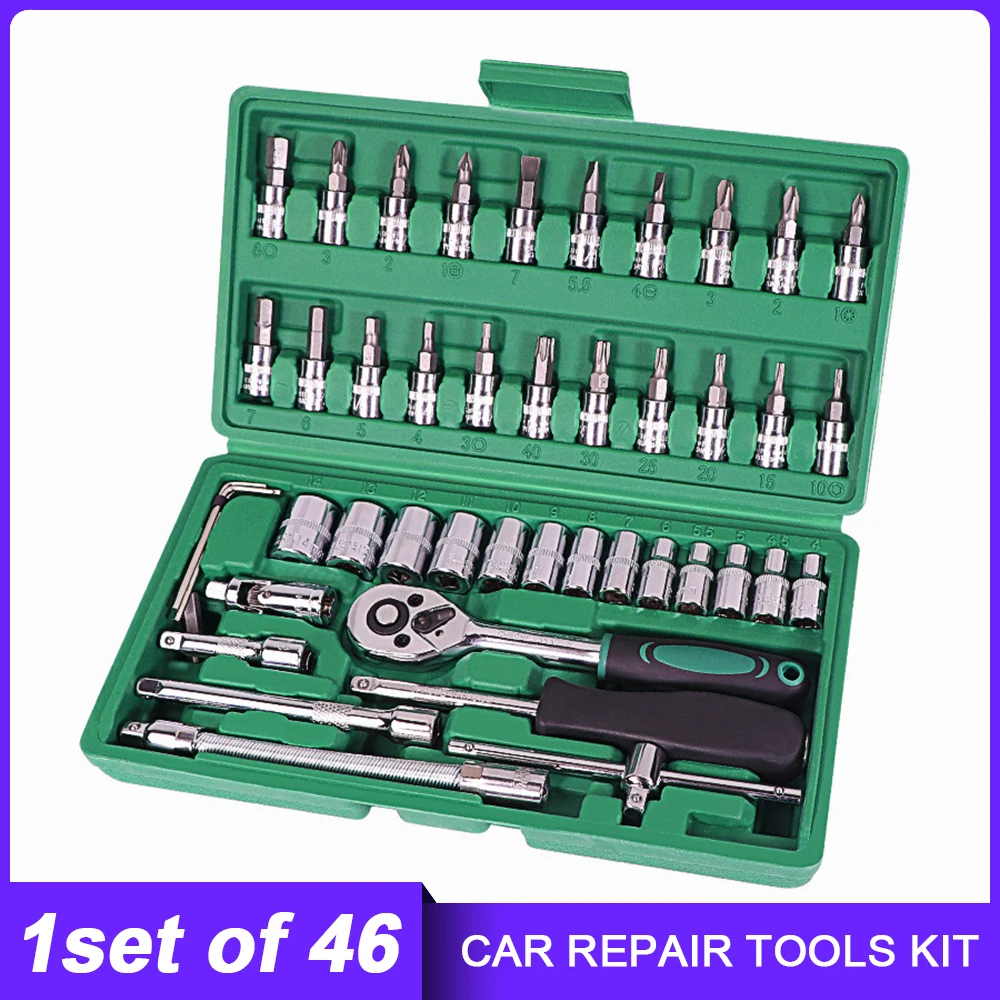 

46pcs Metric Socket Set Wrench Batch Hand Tool Socket Spanner Screwdriver Bit Extension for Home Motorcycle Car Repair