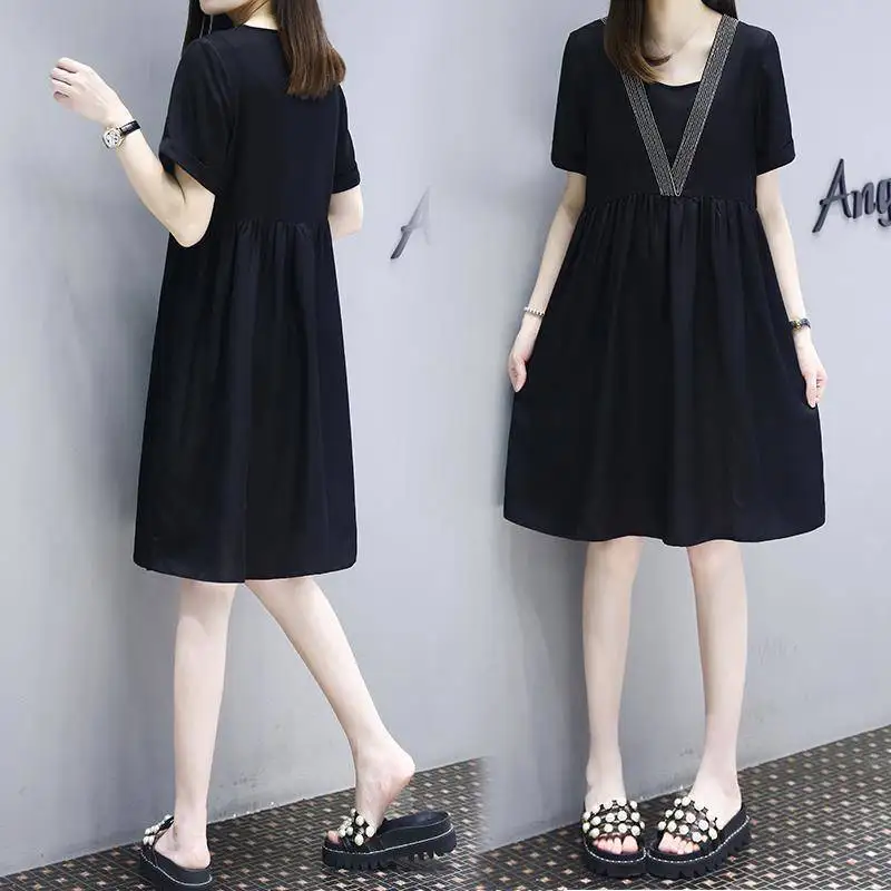

Summer New Style Large Size Loose Mid-Length A-Line Chiffon Dress Women