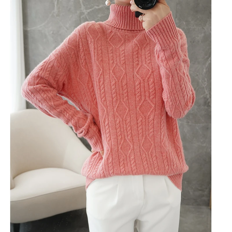 adishree 2020 woman winter 100% Cashmere sweaters autumn knitted Pullovers High Quality Warm Female thickening Turtleneck