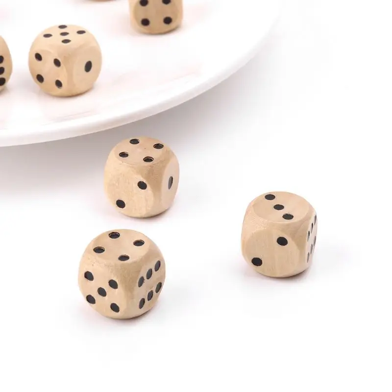 

10pcs 6 Sided Wood Dice Point Cubes Round Corner Party Kid Toys Game 14*14*14mm