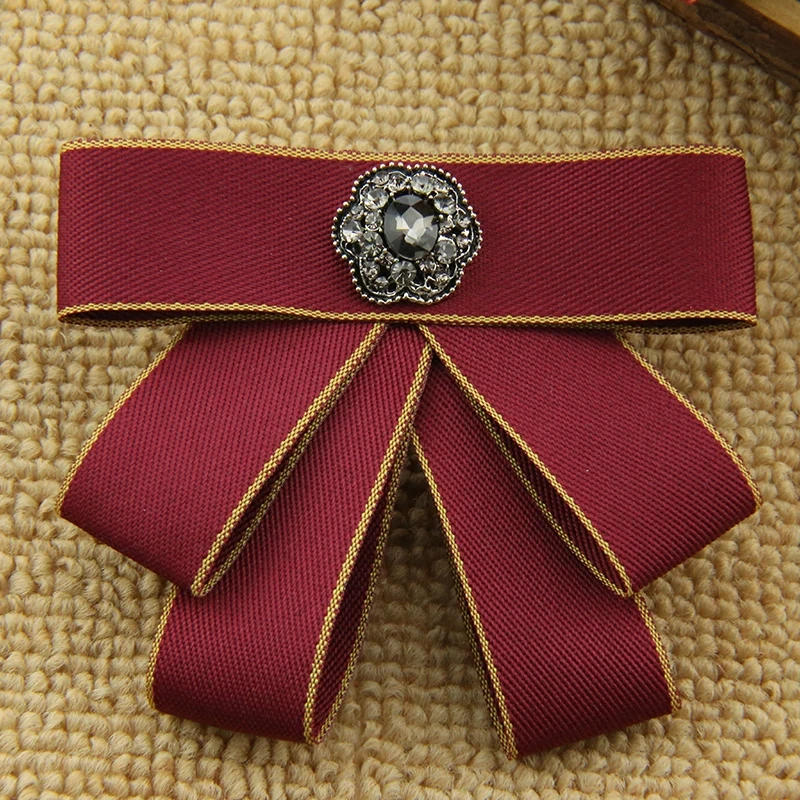

Korean Ribbon Pearl Bow Tie Brooches for Women Crystal Rhinestone Necktie Pins Men's Suit Shirt Collor Clothing Accessories