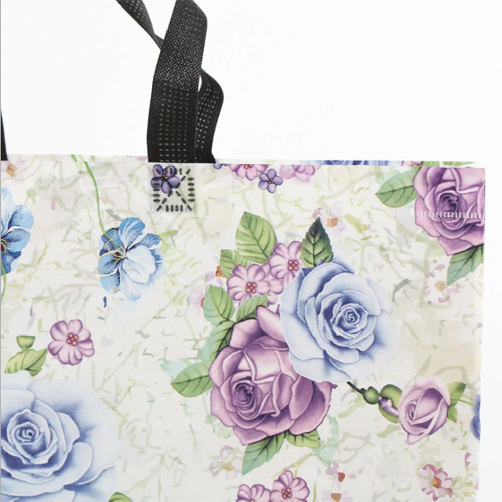

Eco Shopping Bag Pouch Travel Purple Floral Printing Non-woven Folding Bag Women Eco Reusable Shoulder Shopper Bags