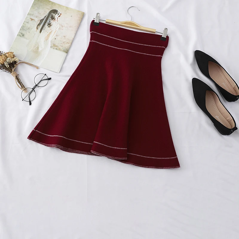 Зимние вязаные юбки а силуэта женские с высокой талией на пуговицах Модные