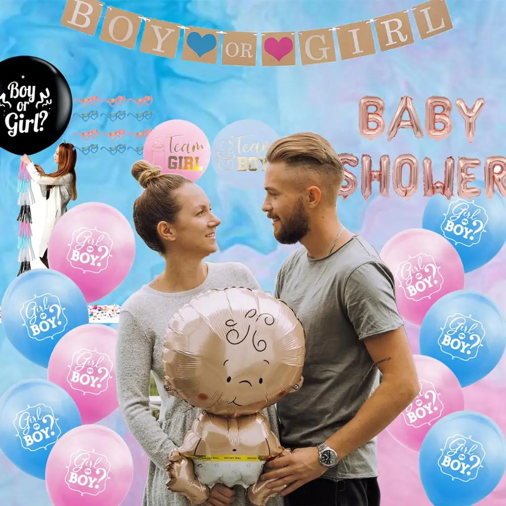 

24PC 16/29inch Boy or Girl Baby Shower Balloon Gender Reveal Balloons Latex Ballon Balloons Party Decorations with Confetti