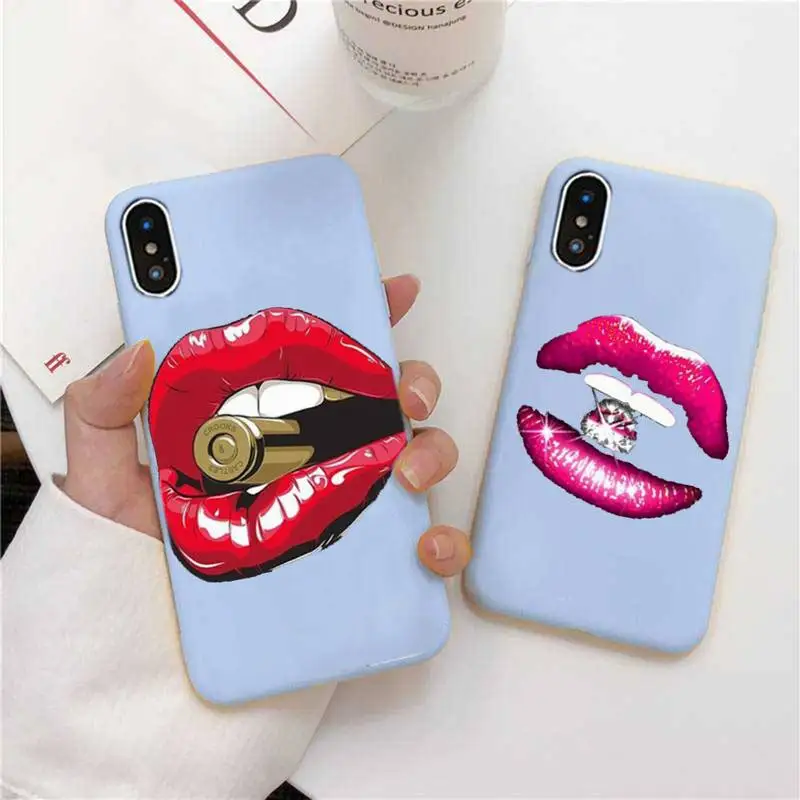 

Sexy Lip Aesthetics Phone Case For IPhone 6 6s 7 8 Plus X Xs Xr Xsmax 11 12 Pro Promax 12mini Candy Blue Silicone Cover