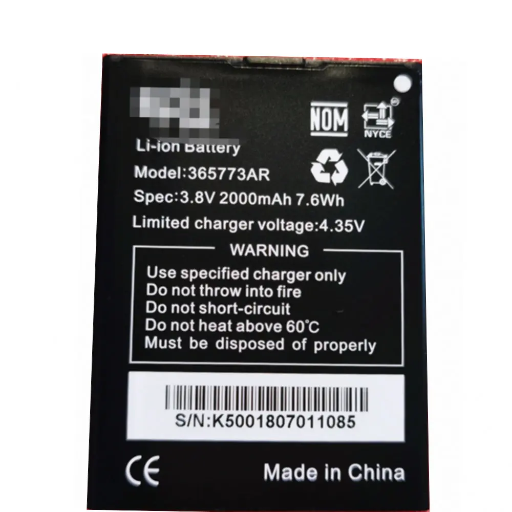 

Original size battery 3.8V 7.6wh 2000mAh for 365773AR Epik One K500 cell phone battery