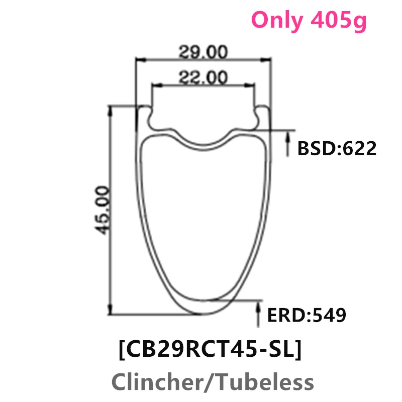 Фото [CB29RCT-700C] T1000 Сверхлегкие дорожные диски 700C, ширина 29 мм, ширина 30 мм, 35 мм, 40 мм, 45 мм, 50 мм, глубина, бескамерный клинчер, карбоновый гравийный обод 700C №3