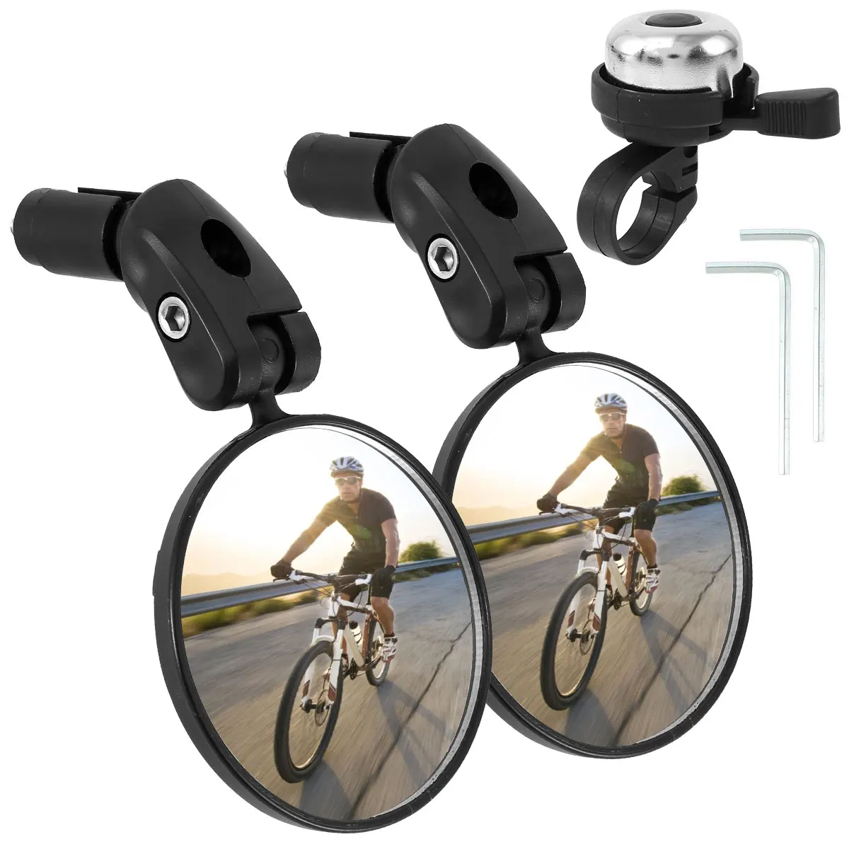 

2pcs Bike Rear View Mirror with Bell Bicycle Rotatable Bike Mirror Wide Angle Convex Cycling Safety Mirror for Mountain Bike