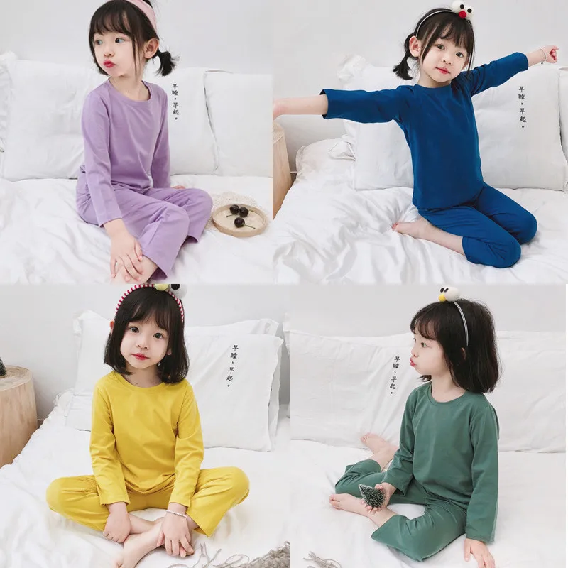 

2 3 4 5 6 7 8 Years Toddler Girls Pajamas Cotton Candy Color Sleepwear Spring Autumn Kids Pajamas Sets Children Nightclothes