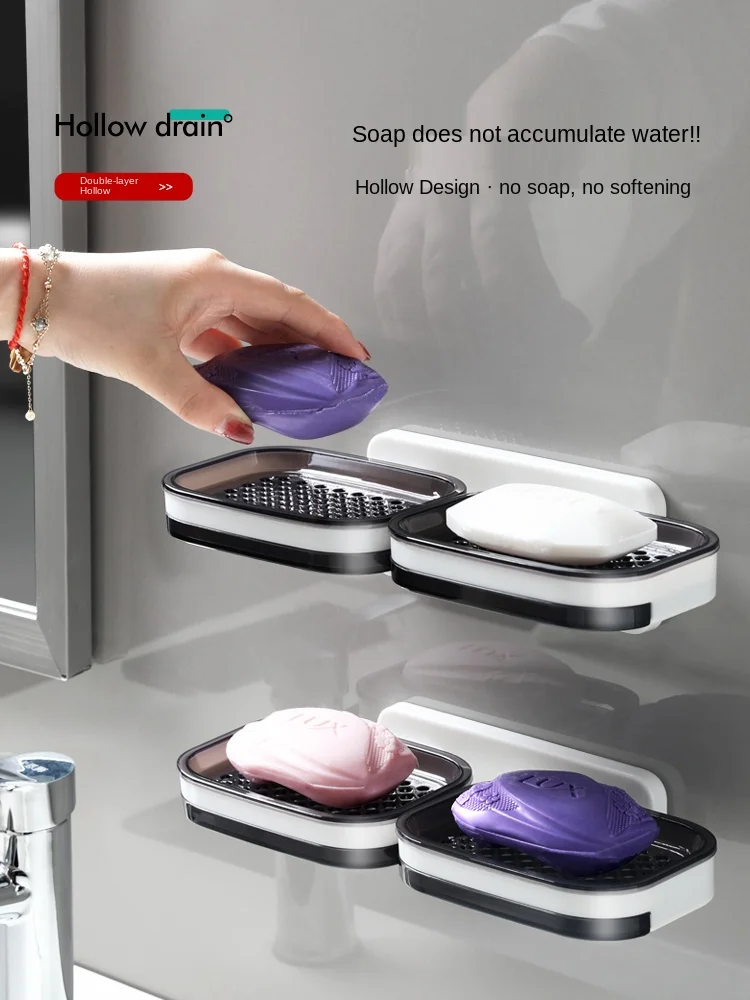 Soap box suction cup wall mounted creative drain rack Home double bathroom double bathroom punch free soap rack