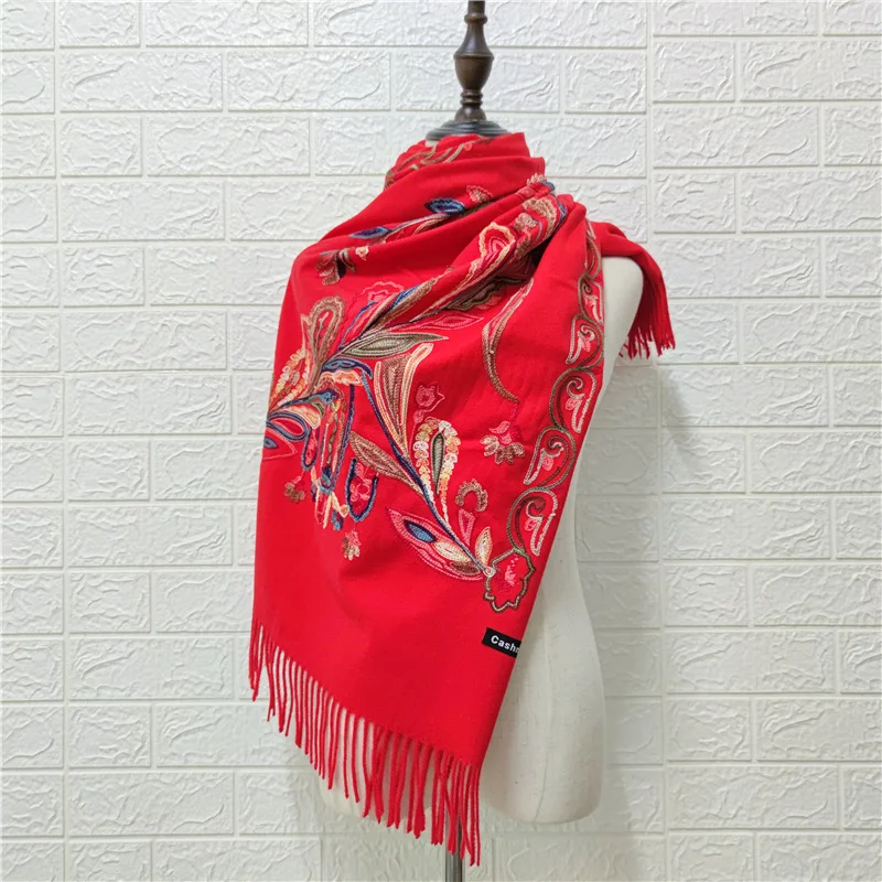 

Кашемировый шарф с вышивкой в восточном стиле, бандана, роскошные женские шали из пашмины, длинные мягкие шарфы с кисточками, Bufanda