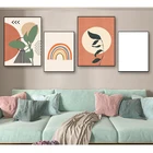 Художественное изображение интерьер спальни домашний Декор без рамки абстрактный стиль бохо листья геометрический холст фотостена