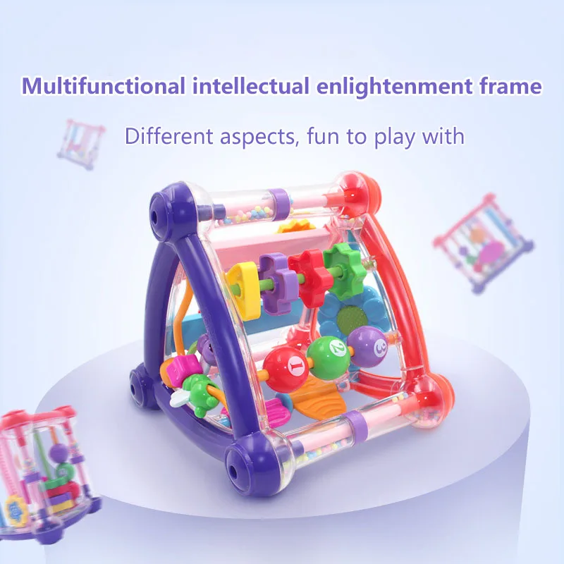 

0-12 Months Baby Puzzle Activity Play Cube Rattles Toy Infant Triangle Handbell Toys Kid Intelligence Montessori Hand Bell Toys
