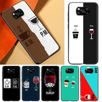 coffee wine cup phone case for xiaomi civi play mix 3 a2 a1 6x 5x poco x3 nfc f3 gt m3 m2 x2 f2 pro c3 f1 black soft